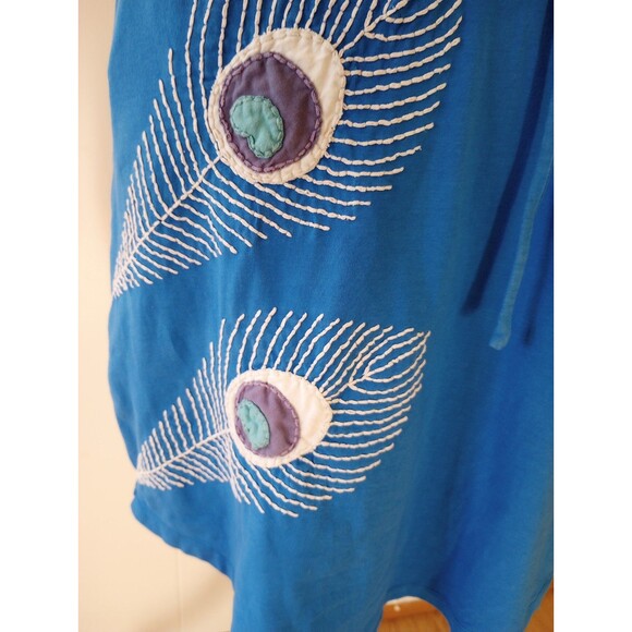 Synergy Organic Cotton Dress Medium Embroidered Peacock Feather Blue Sleeveless - Picture 3 of 11